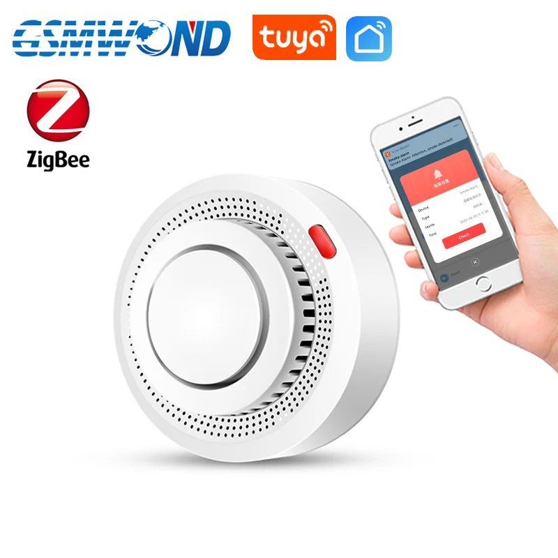 Tuya Zigbee detektor dymu czujnik fotoelektryczny inteligentny domowy Alarm przeciwpożarowy kompatybilny Tuya Smart Life APP współpracuje z bramkami ZGB HUB