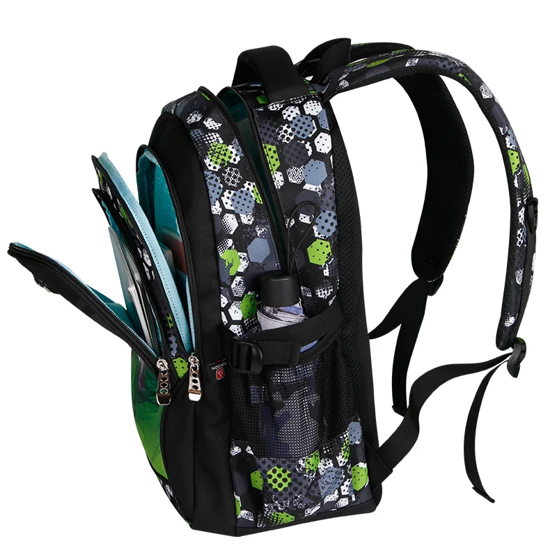 Mochilas escolares padrão de futebol ortopédico para meninos, sacolas de ombro, sacolas infantis, Kids Packsack, qualidade superior