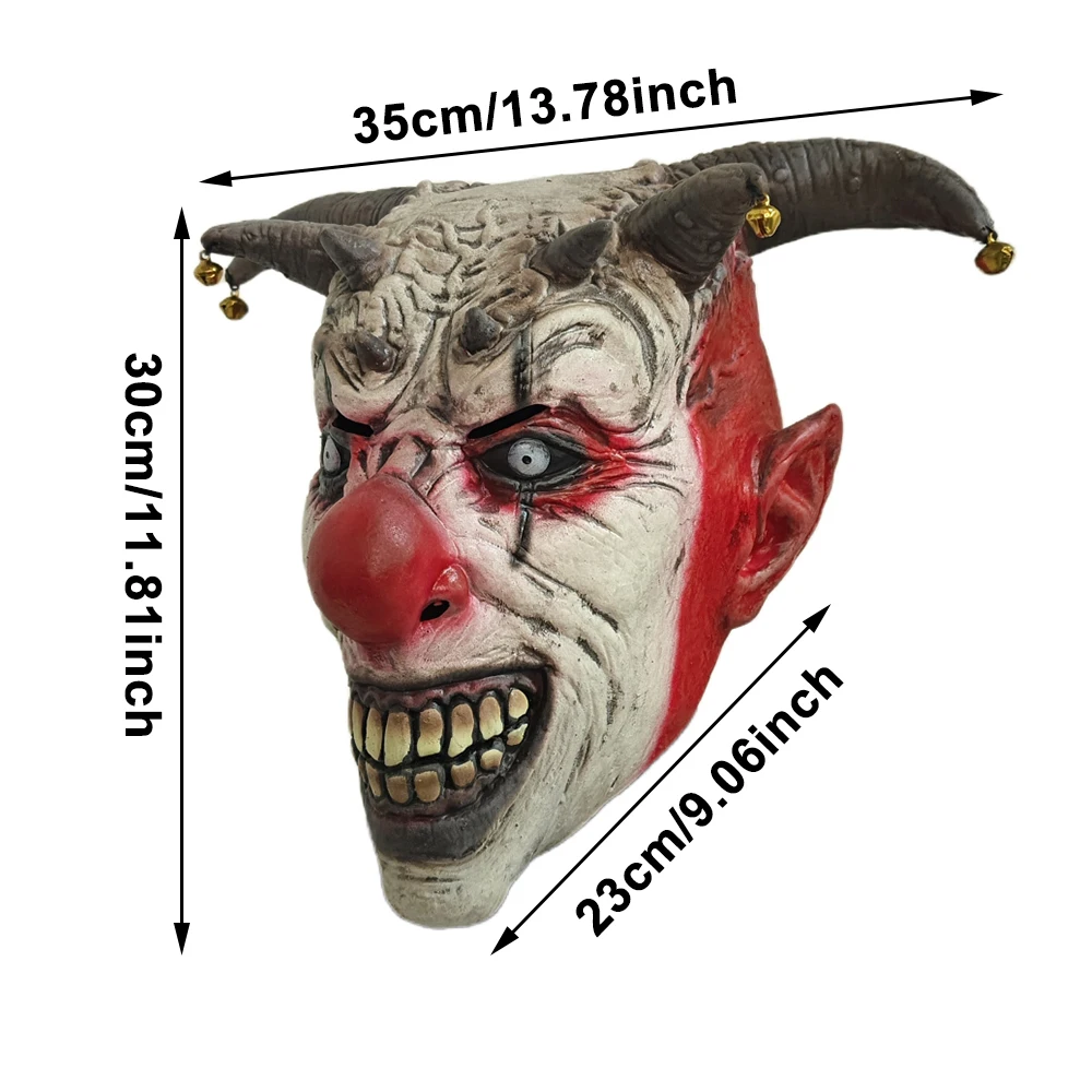 Bell Evil Clown Mask Latex Full face Masks Headgear Horror Villian Circus Carnival Halloween Party Jester Costume Scary Supplie