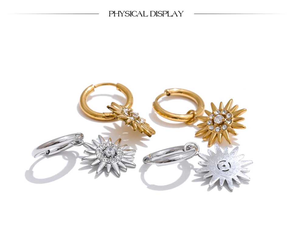 Yhpup Exquisite eingelegte Zirkonia-Sonnentropfen-Creolen für Damen, Edelstahl, zarter Alltagsschmuck, hypoallergen – Detail 8