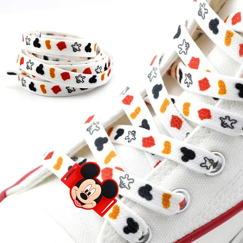 Anime Disney Mickey Mouse 1pair Shoelaces Minnie Shoelace Buckle Cartoon Shoes Decoration Kawaii Accessories Man Woman Kid Gifts