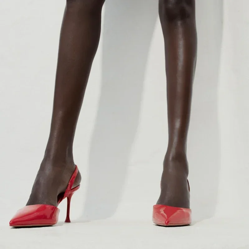 Patent Leather Sexy High Heels Women Pointed Toe Slingback Dress Shoes Female Fashion Elegant Women Sandals Zapatos De Mujer