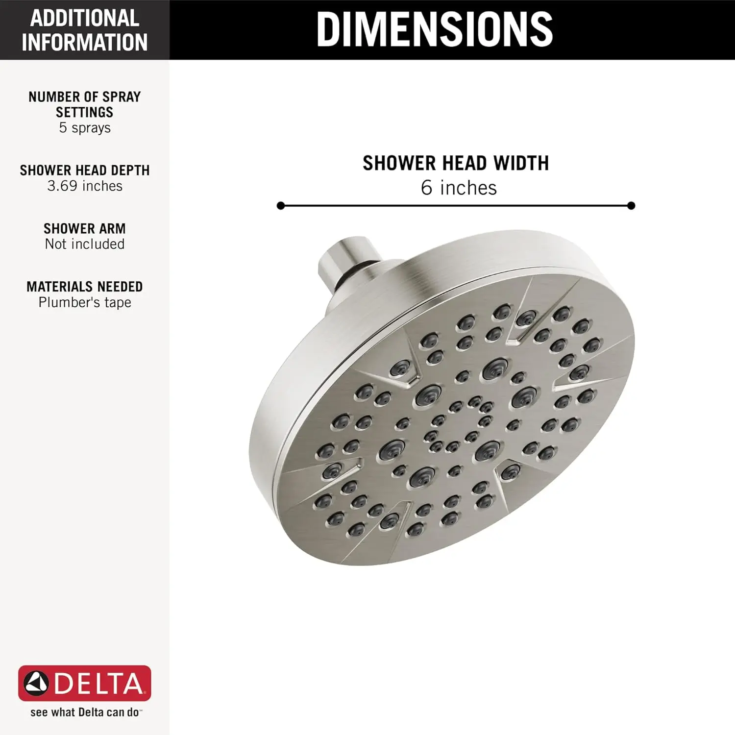 High Pressure 6-Setting Chrome Shower Head with 1.75 GPM Flow Rate and Easy-Clean Design