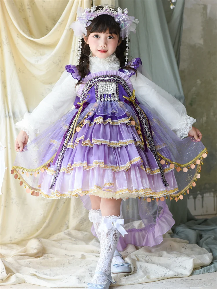 

Платье-юбка Lolita Sle Princ для девочек, на день рождения, пошив на заказ, детский весенне-осенний наряд, фиолетовое, Belladonna, с длинными рукавами