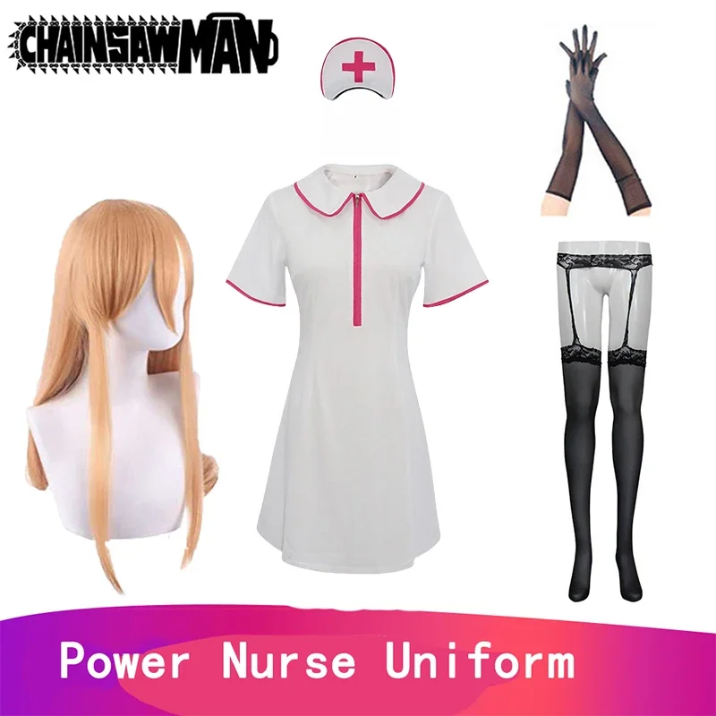 Power nurse cosplay anime chainsaw man cosplay sexy power nurse cosplay costume dress wig Halloween outfit dress for women girls