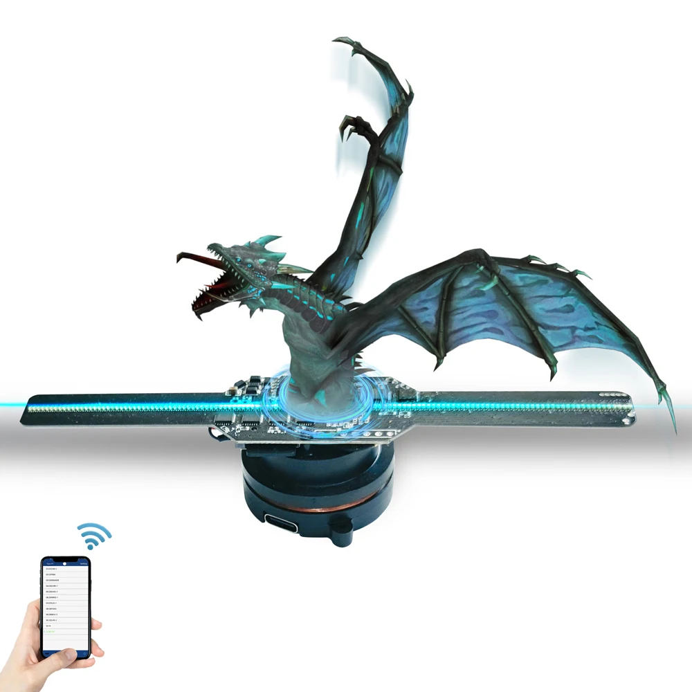5.5 Inch 3D Hologram Fan Mobile App Control 14CM 3D Hologram Projector Advertising Display HD LED Holographic Light for Bar Club