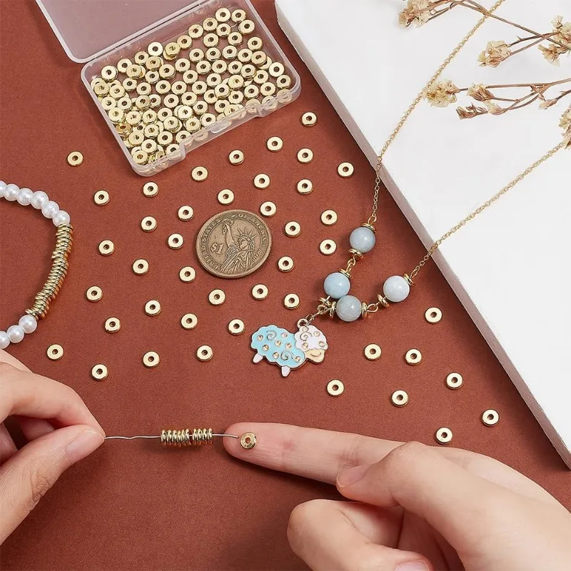 200pcs 6mm Flat Heishi Spacer Beads 18K Gold Plated Beads Disc Loose Beads Brass Flat Round Metal Beads for Heishi Clay Beads