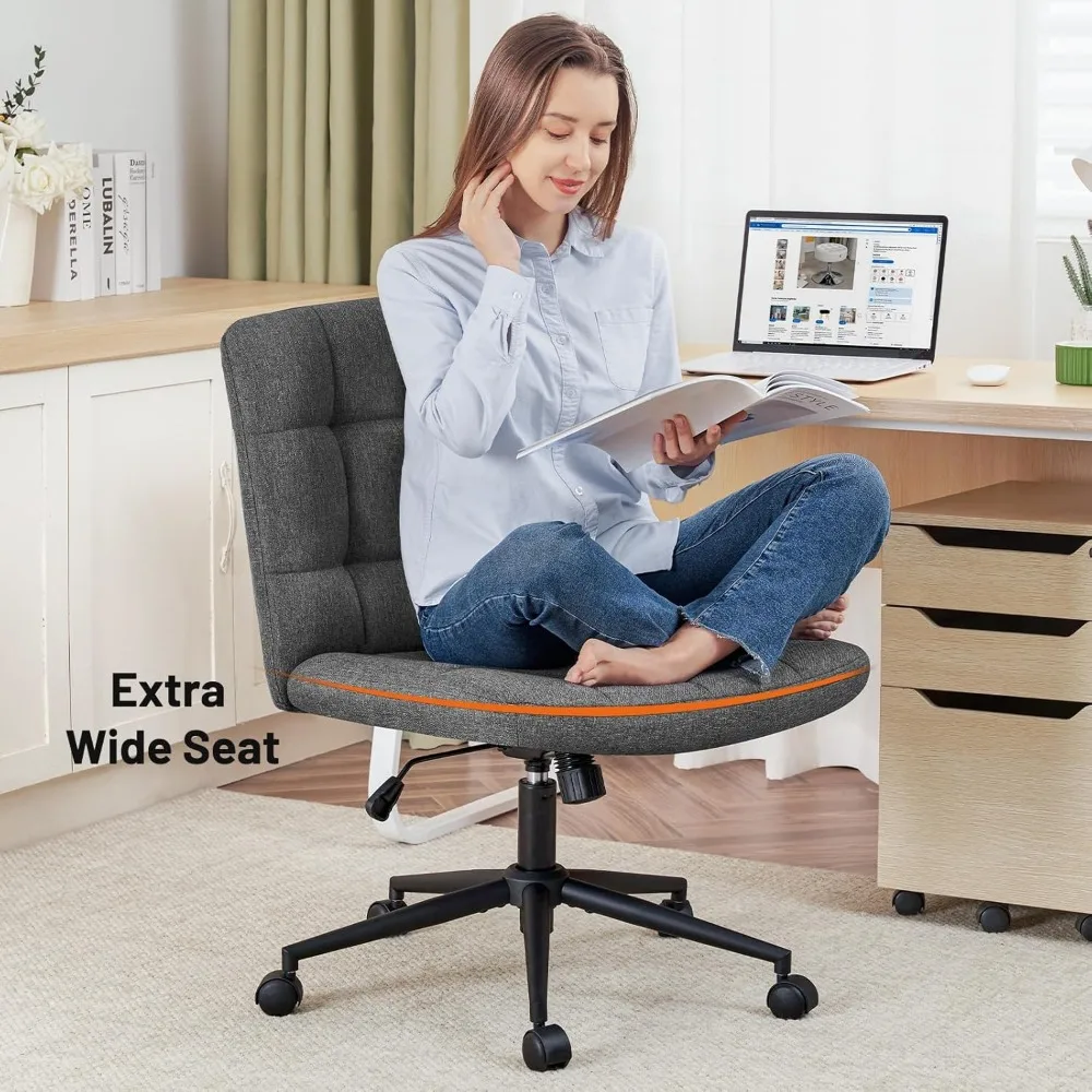 

Armless Office Desk Chair, Linen Fabric Padded Swivel Chair, Adjustable Home Office Chair with 360° Wheels, Wide Criss Cross