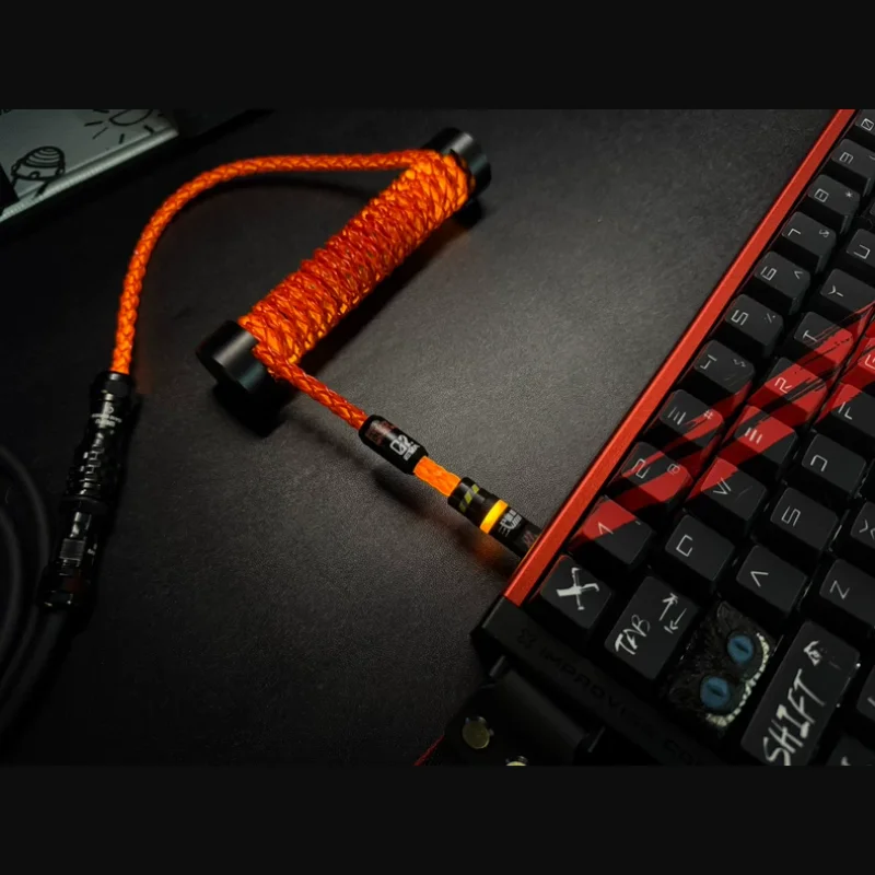 Chuan Valley 8k Rgb Magnetic Axis Mechanical Keyboard Cable Single Crystal Copper Red Orange Spiral Rod Handmade Aviator Cable
