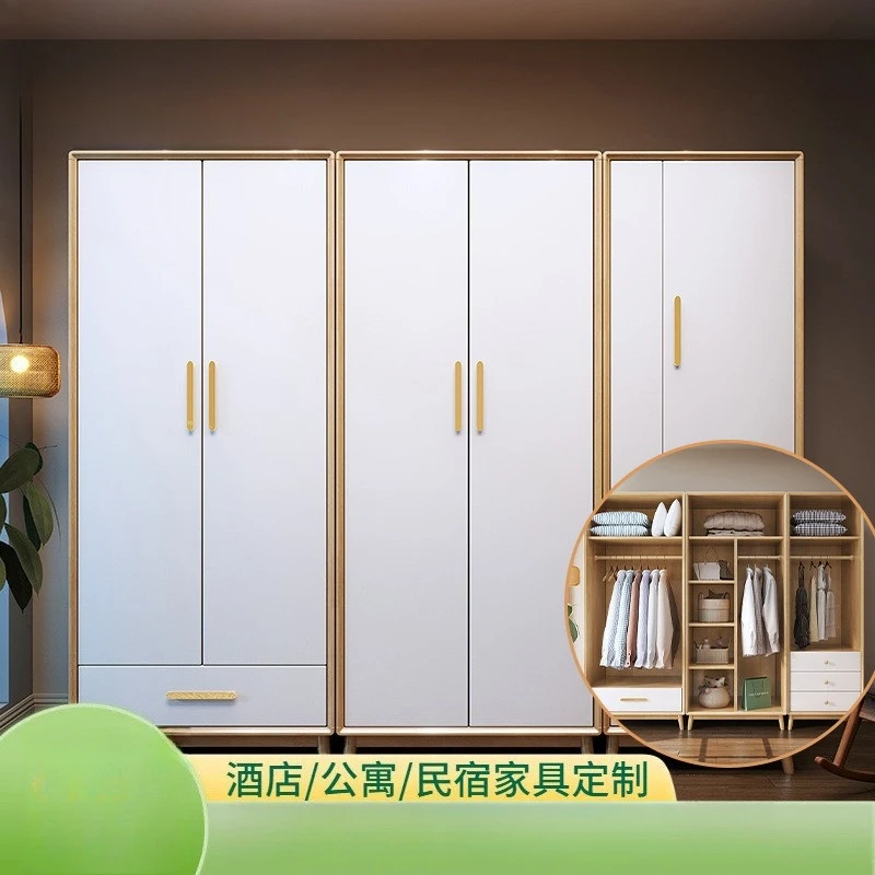 Nordic style solid wood wardrobe household simple combination large wardrobe bedroom multi-functional locker