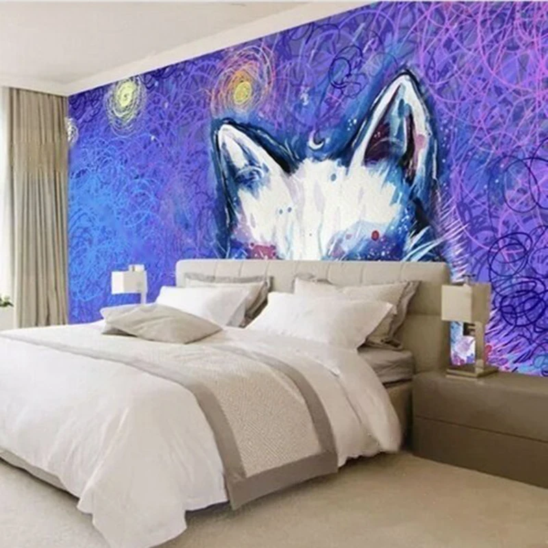 The background wall of the luxurious home bedroom with popular starry sky coils cute little cat TV and luxurious home decoration