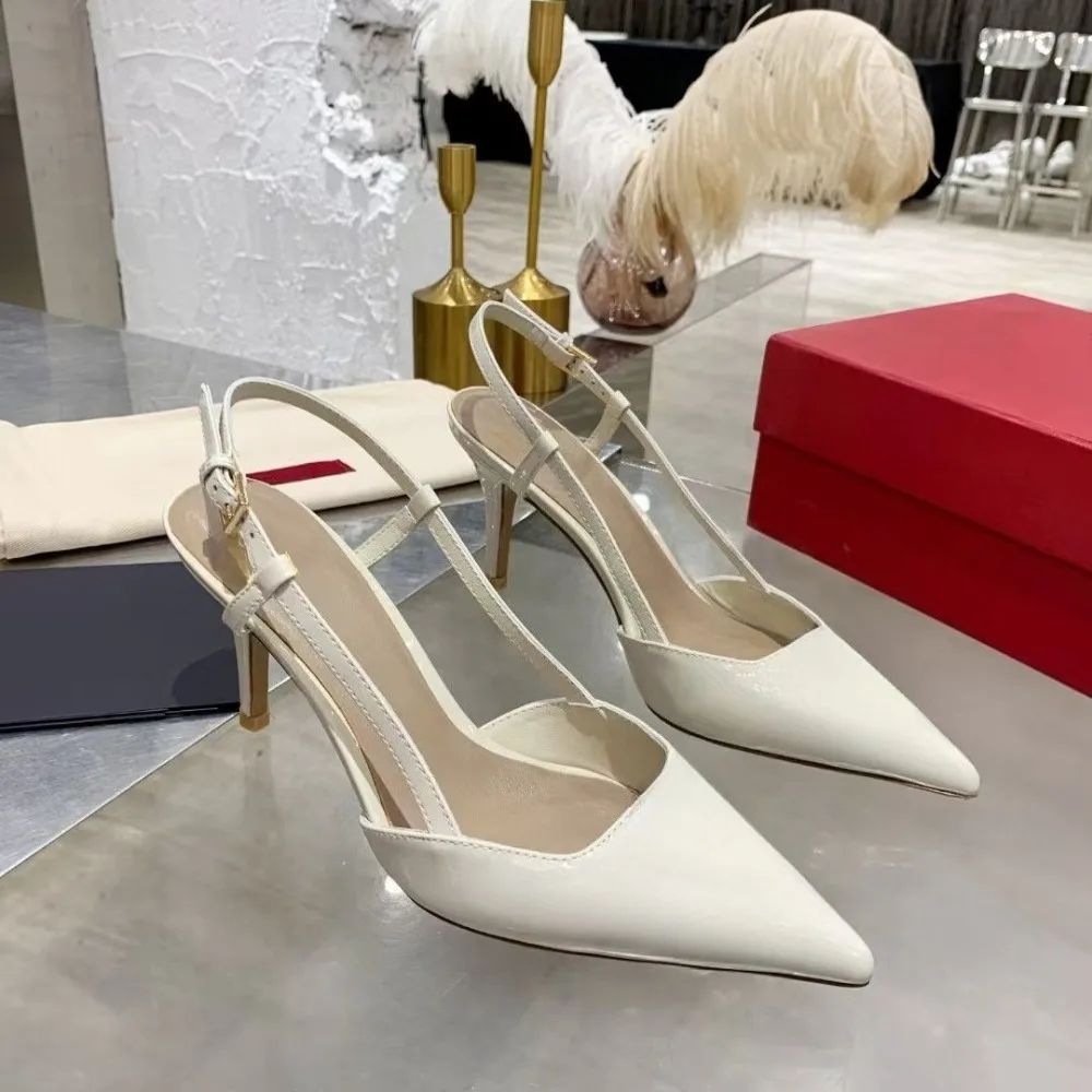 

2026 Spring Summer New Women's Pointed Toe Stiletto Heel Pumps Metal Buckle Detail Sandals All-Matching Romantic Femininity Old Money Aesthetic Metallic Accent Power Dressing Design Non-Slip Rubber Sole for Women Girls Office Party Wedding Guest Outfit