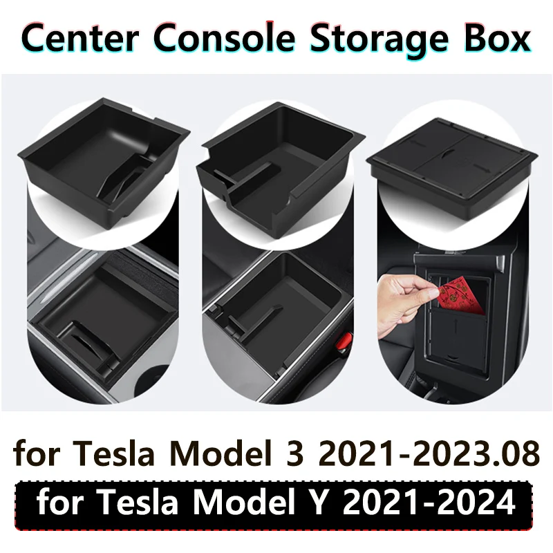 For Tesla Model Y HW4.0 2024 Center Console Tray Armrest Hidden Box Cup Holder Organizer Car Interior Accessories for Model 3