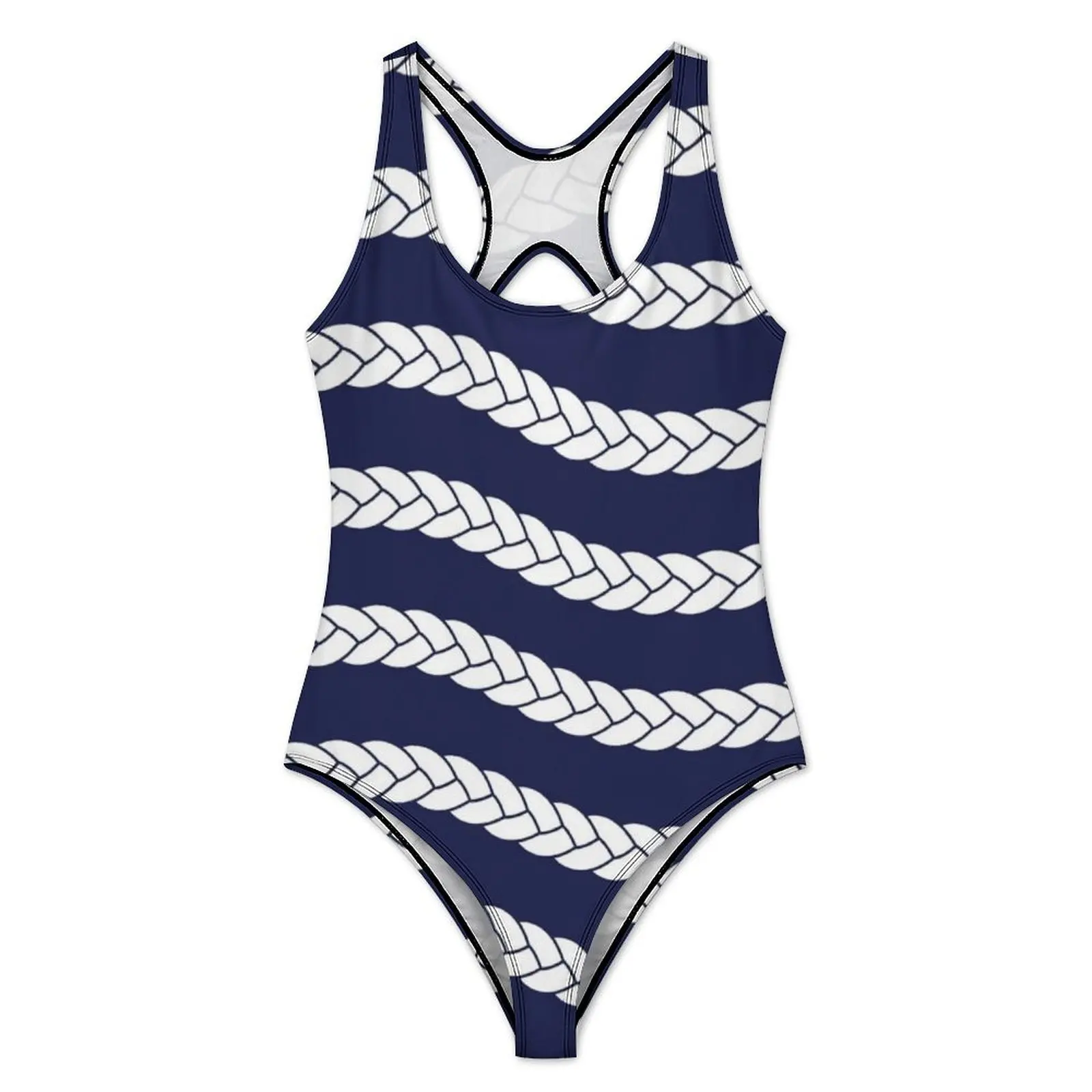 Nautical Braid Swimsuit Navy and White Print One Piece Swimwear Push Up Stylish Bathing Suits Sexy Beach Graphic Beach Wear