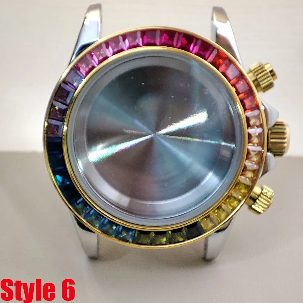 VK63 حركة حالة 39 مللي متر الرجال تعديل قوس قزح حلقة كوارتز ساعة توقيت ساعة إلكترونية مضيئة حاوية من الفولاذ المقاوم للصدأ