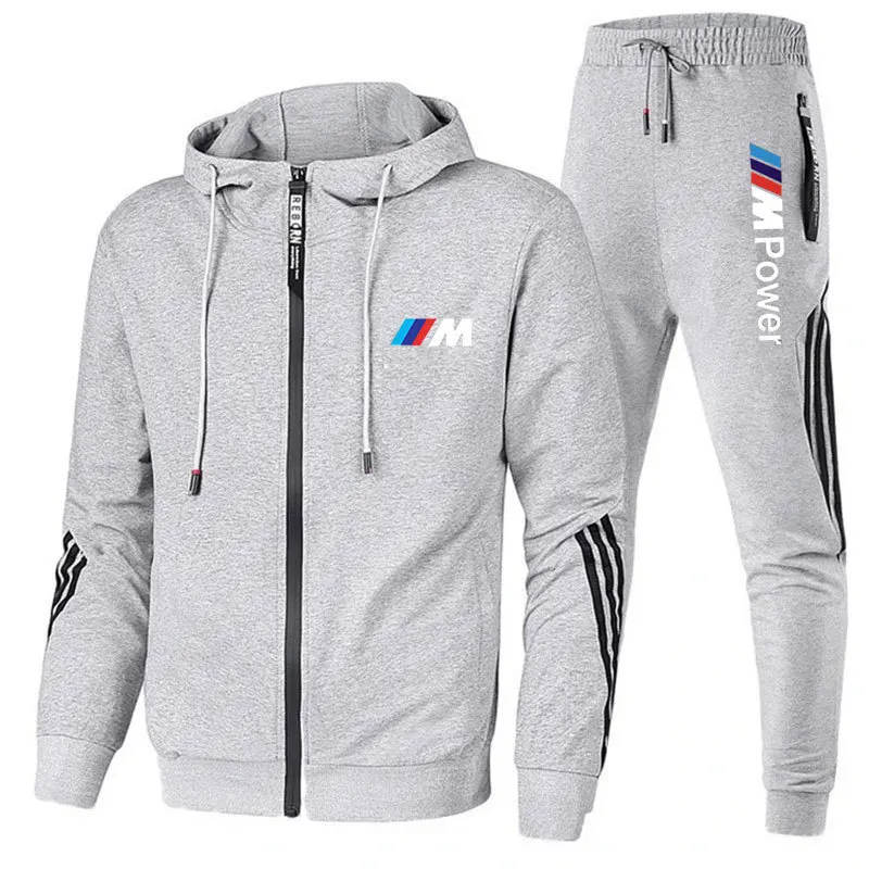 2025bmw men's jogging sports suit hooded zip cardigan sweater casual fashion track suit two-piece set