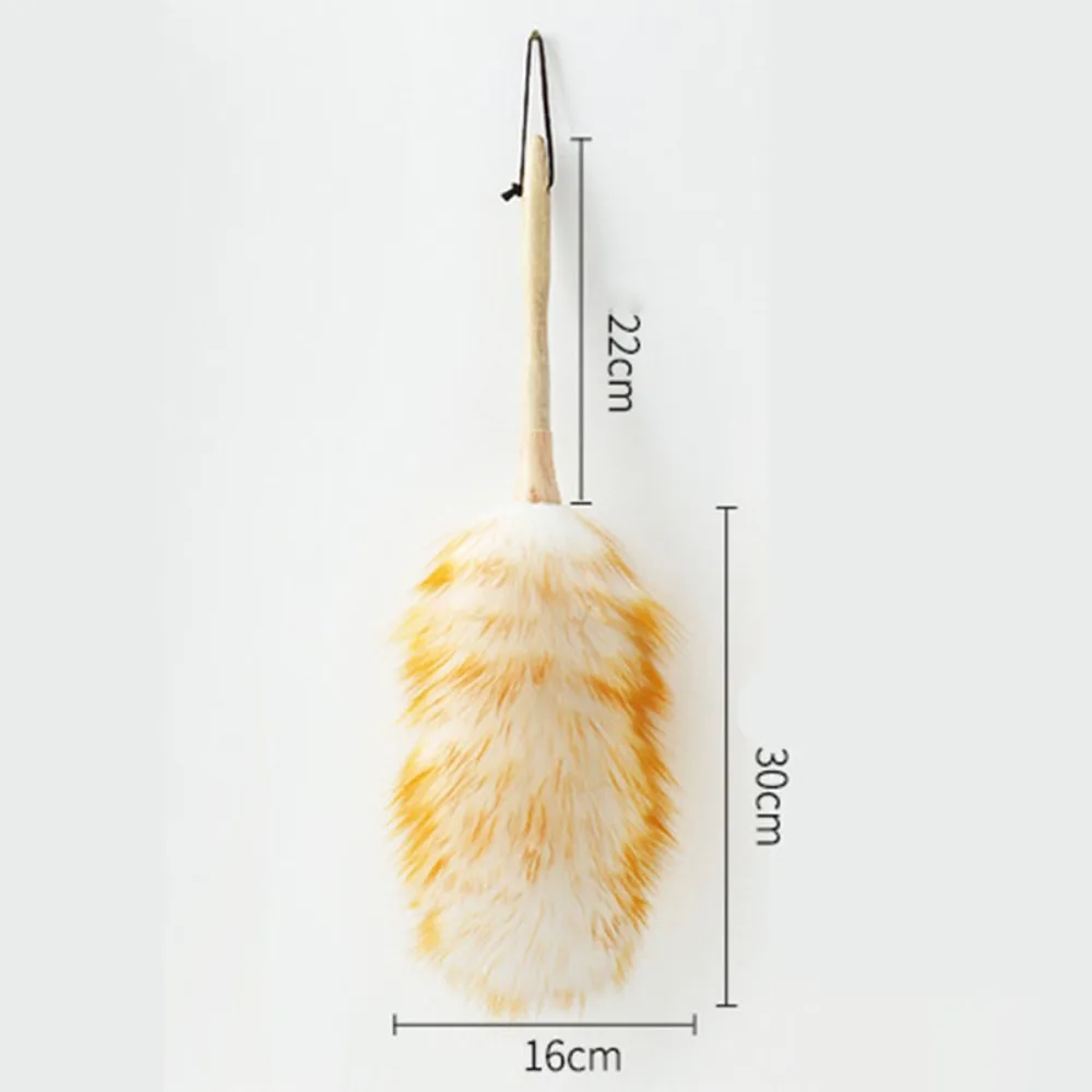 Yellow Long Wooden Handle Static Wool Duster Wood, Wool, Plastic, Fiber Pole length 22cm Anti-shed Fluffy Feather Dust Cleaner view 6