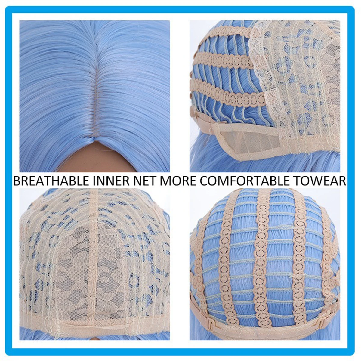 Perruque synthétique bleu clair pour femmes, perruque Bob courte et lisse avec frange avec raie centrale, perruques d'aspect naturel pour femmes, 2025