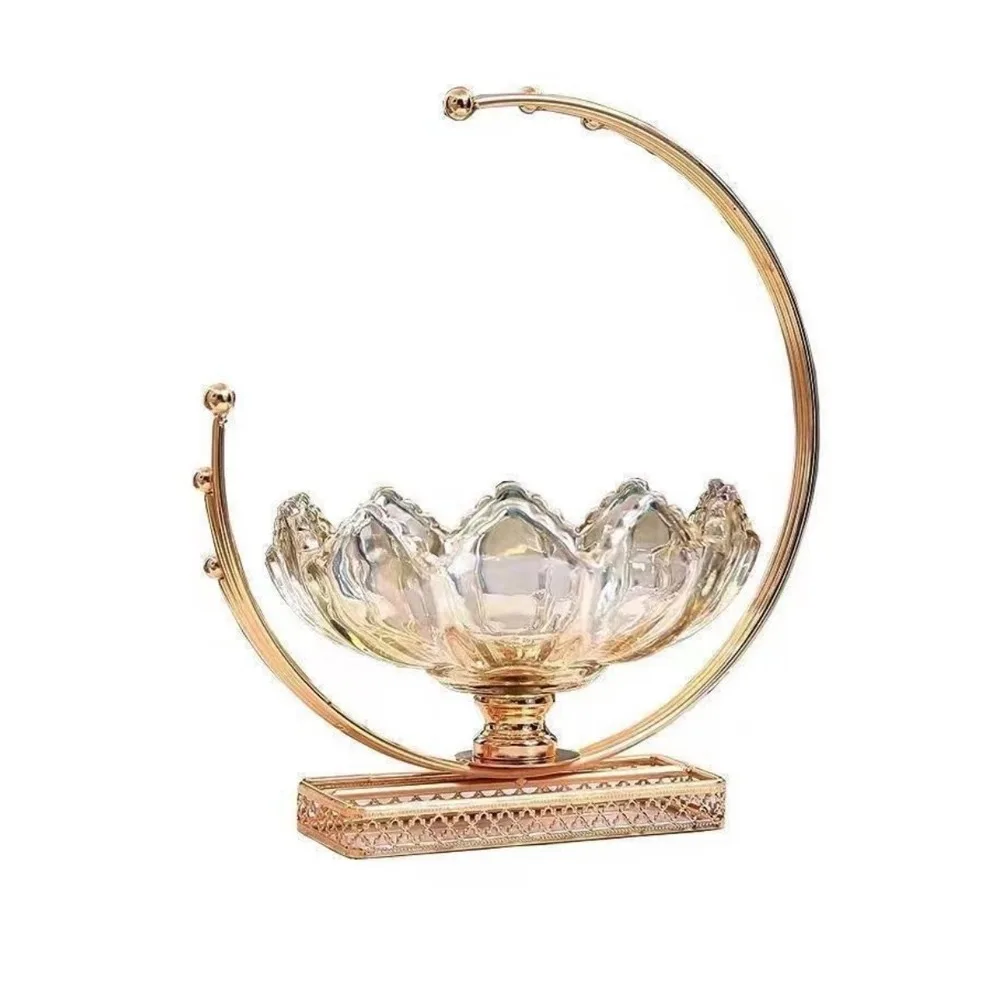 

Стеклянная фруктовница в форме цветочной корзины, большая емкость, металлический каркас, янтарная стеклянная чаша в форме лепестков, декоративный европейский поднос для фруктов