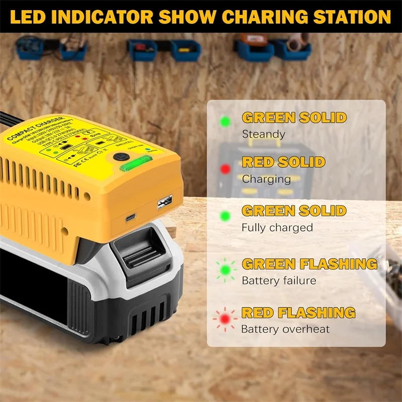 

NEW For Dewelt 18V 20V DCB204 DCB206 Li-ion Battery Fast Wireless Charger Adapter with Type C & USB Output ,3A Phone Charger