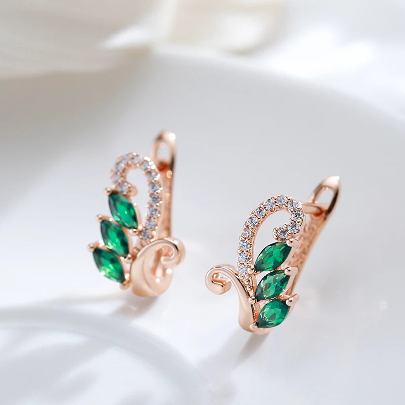 Kinel Luxury Green Natural Zircon Drop Earrings For Women 585 Rose Gold Color White Stone Daily Easy Matching Fine Jewelry Gift