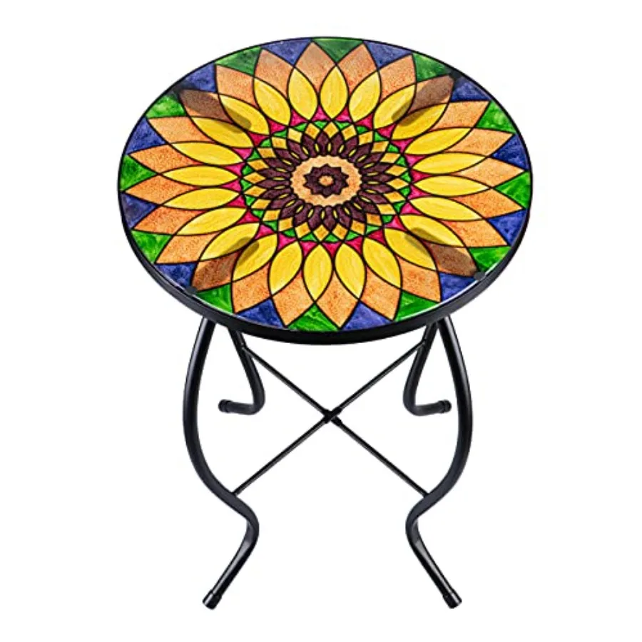 

Садовый приставной столик Sun с мозаичным дизайном, маленький, с круглой стеклянной столешницей, для патио, балкона, кофейный столик для дома, 14 дюймов