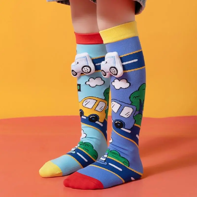 Boys Long Tube Socks with Elastic Top Band Support, Soft Fabric Touch and Cartoon Hosiery for Daily Wear and Home Use A2UB