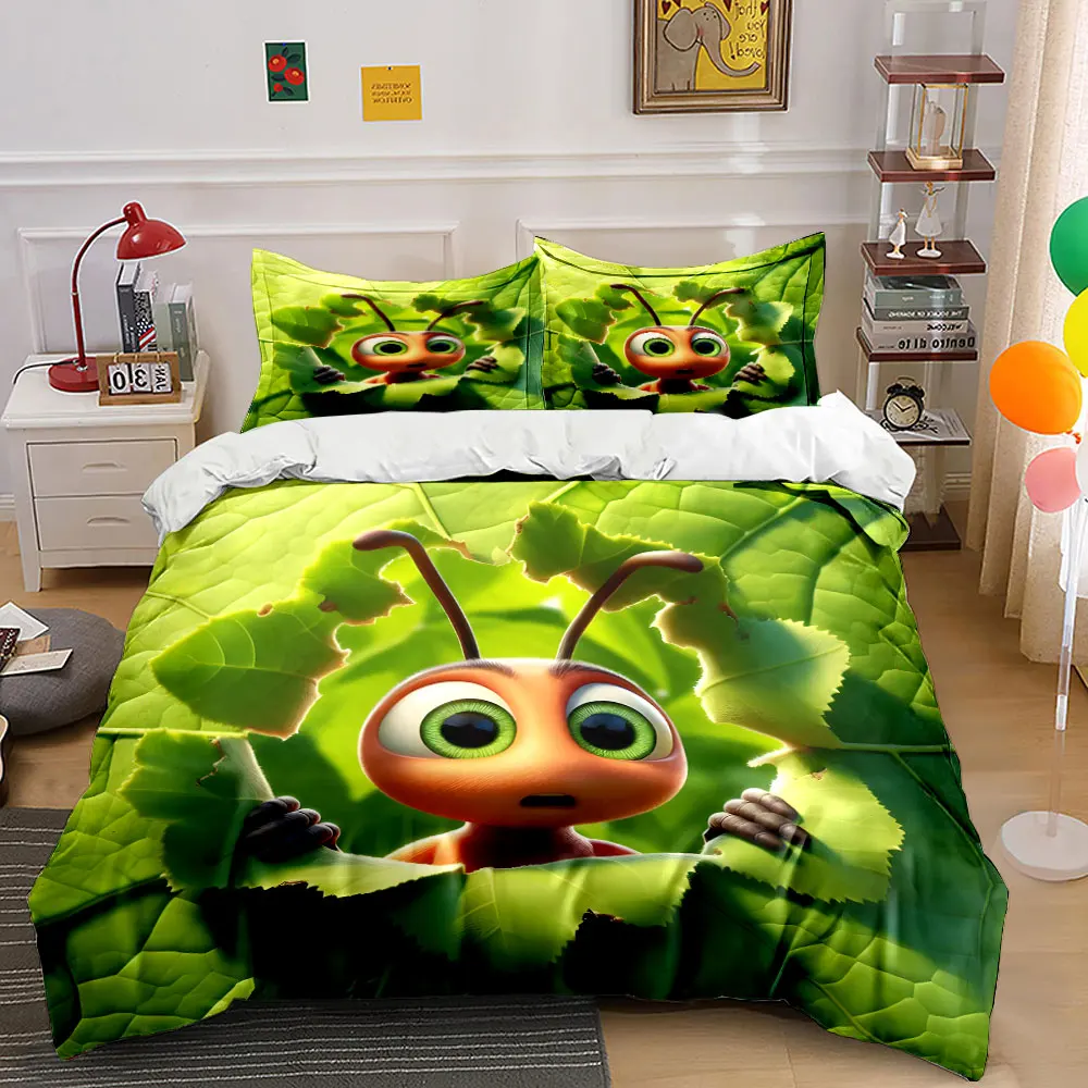 Curious red ant peeking through leaves Print Bedding Set 1 Duvet Cover 2 Pillowcases for Adult and Children Luxury Gift