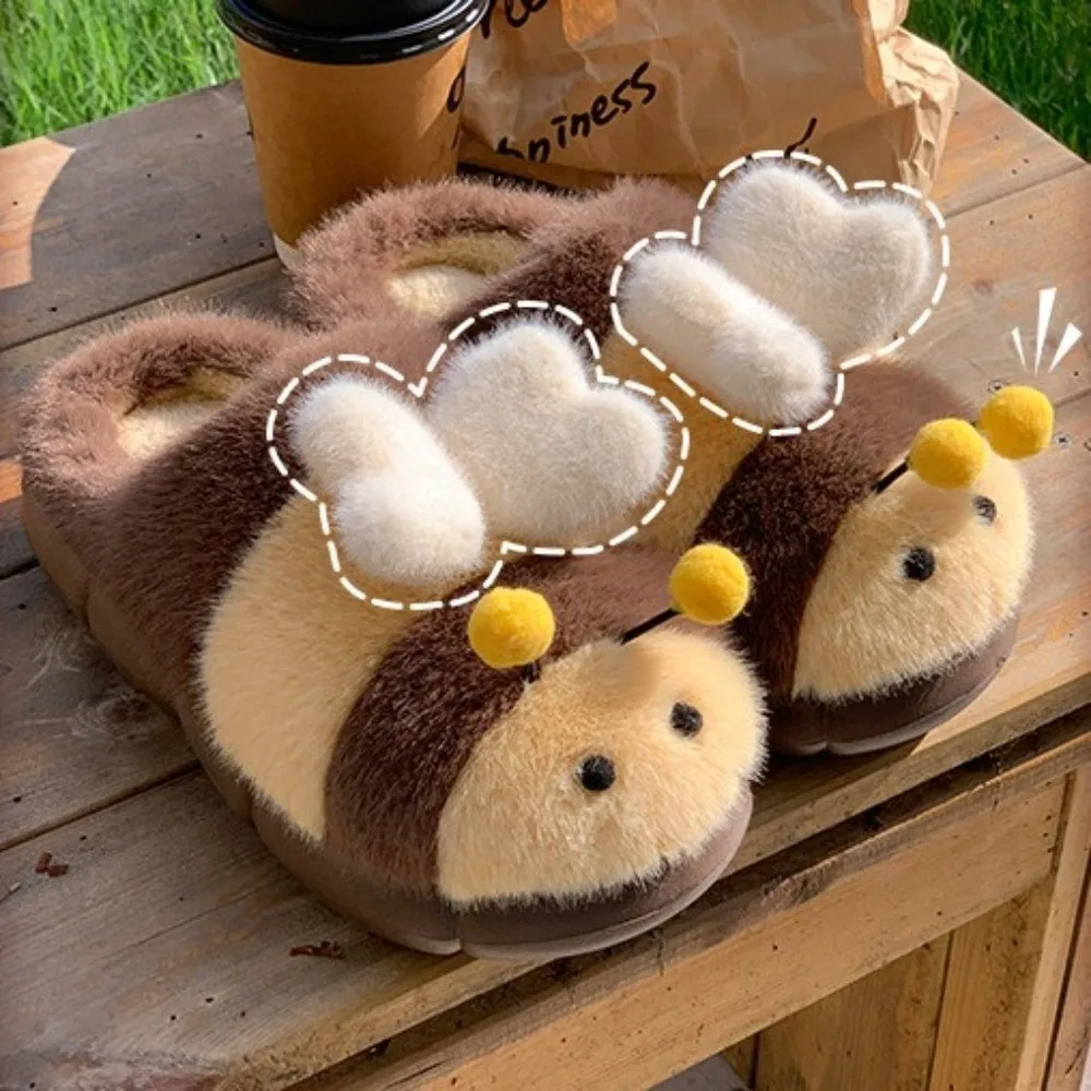 لينة ثلاثية الأبعاد ليتل النحل الكرتون النحل نعال قماش الكرتون رقيق الدافئة نِعال من الفراء المضادة للانزلاق سميكة سوليد Y2K النحل النعال الفتيات