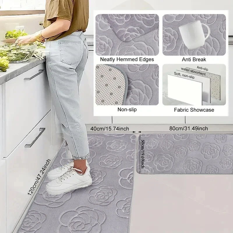 Large Kitchen Mat Rose Bath Mat Quick Dry Absorbent Anti Slip Bath Mat Soft and Comfortable Carpet Floor Mat Rose Bathroom Rug