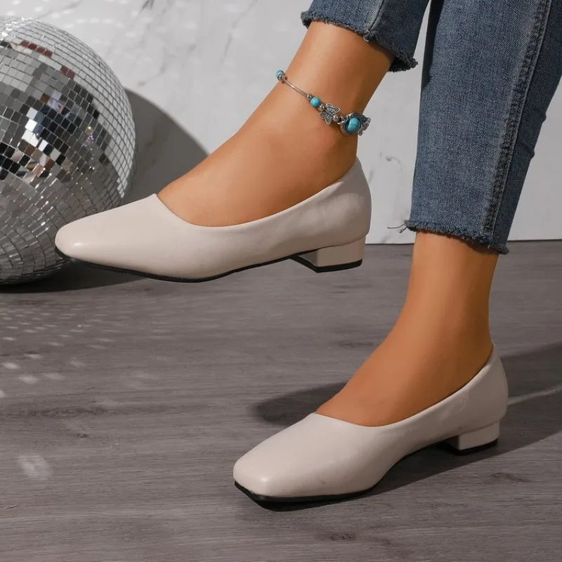 New Flat Women Loafers Simple Low Heels Office Work Casual Shoes Slip on Flat Footwear Ladies Square Toe Shoes Work Shoes view 5
