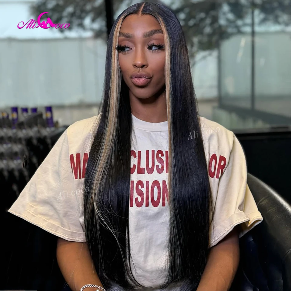 

180 Density Transparent Lace Closure Silkly Straight Human Hair Wig 13x6 Lace Front Pre Plucked for Women Highlights Blonde