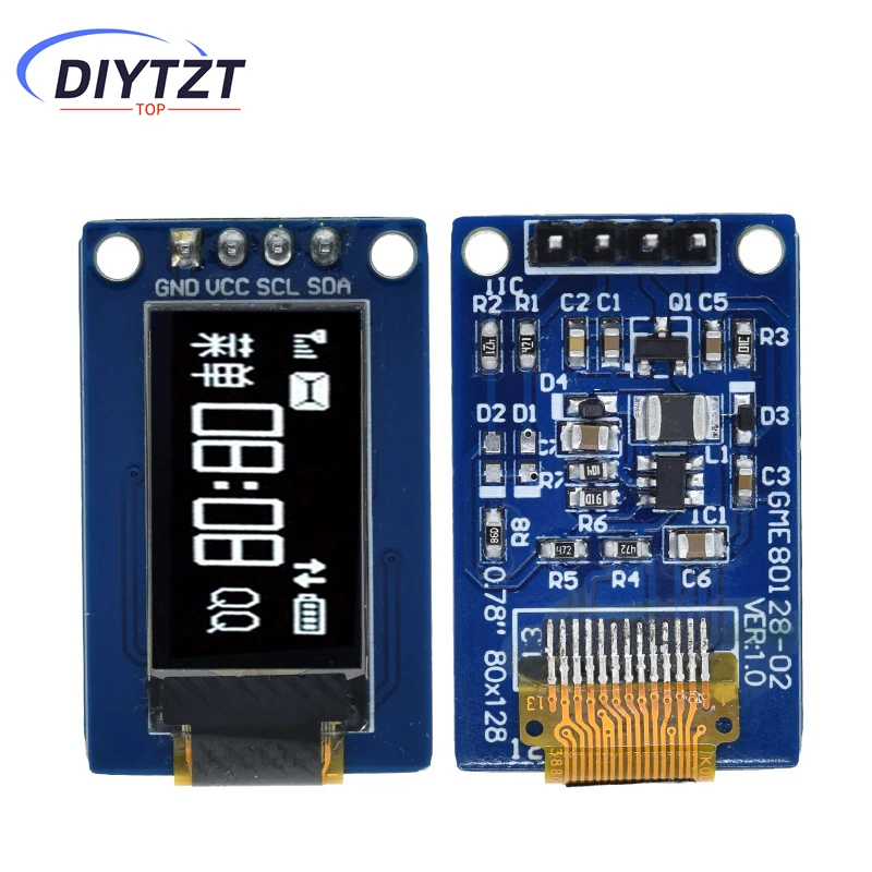 DIYTZT 0.78 inch OLED Display LCD Screen Module 0.78" White Color Resolution 128*80 SPI Interface SH1107 128X80 for arduino