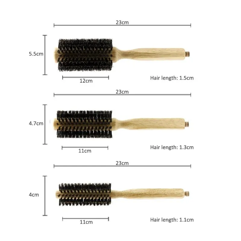 Professional 6 Sizes Barber Salon Wood Handle Boar Bristles Round Brush Removable Tail Hairdresser Hair Brush Hair Round Combs