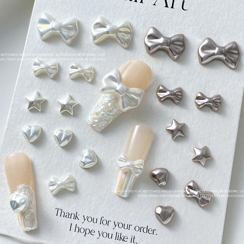 

6/10PCS Supper Shiny 3D Nail Art Pearl Bow Star Love Heart Charms Accessories Parts For Manicure Decor Nails Decoration Supplies