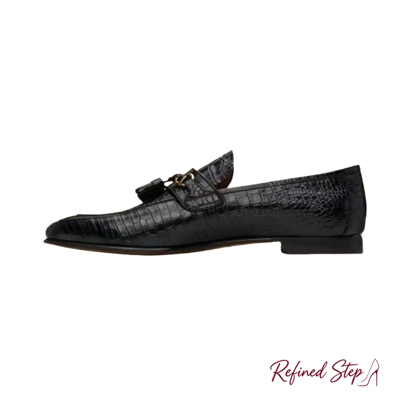 Black Crocodile Print Leather Tassels Decor Loafers Fashion Slip On Men Shoes Luxury Handmade Party Feast Office Men Dress Shoes