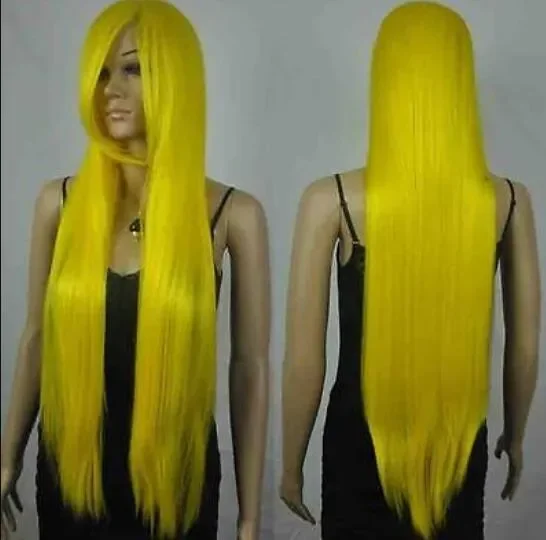 80cm Lolita lungo giallo brillante rampa dritta frangia gioco di ruolo fibra capelli Cosplay parrucca Anime