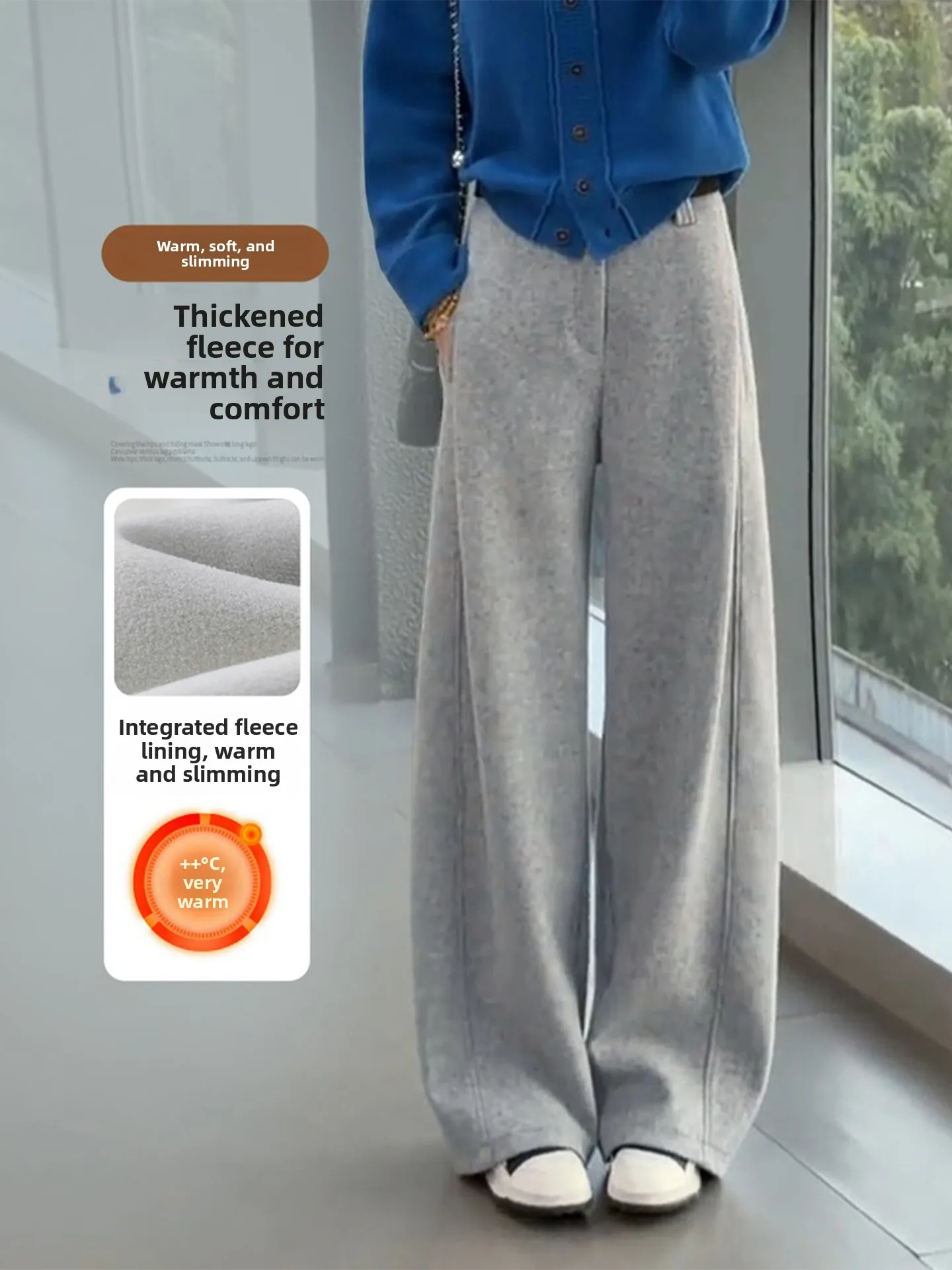 

Женские шерстяные брюки с высокой талией на флисовой подкладке, широкие, прямого кроя, повседневные, осенне-зимние, новинка, популярные, стройнящие