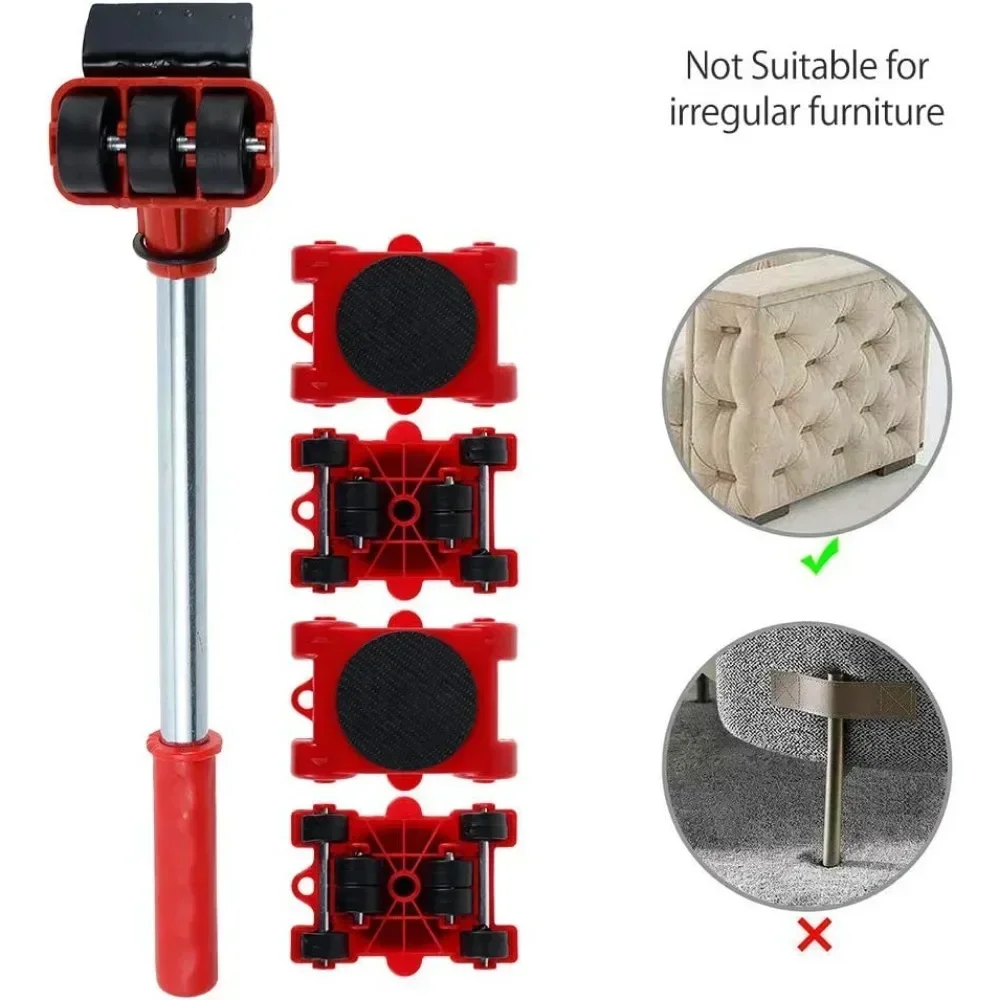 

Furniture Lifter Mover Roller with Wheel Bar Moving Device Lifting Helper Furniture Heavy Duty Moving Transport Tool 5Pcs/Set