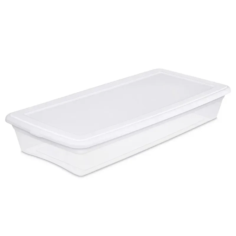 Sterilite 41 Qt Storage Box Clear Base White Lid Set of 6