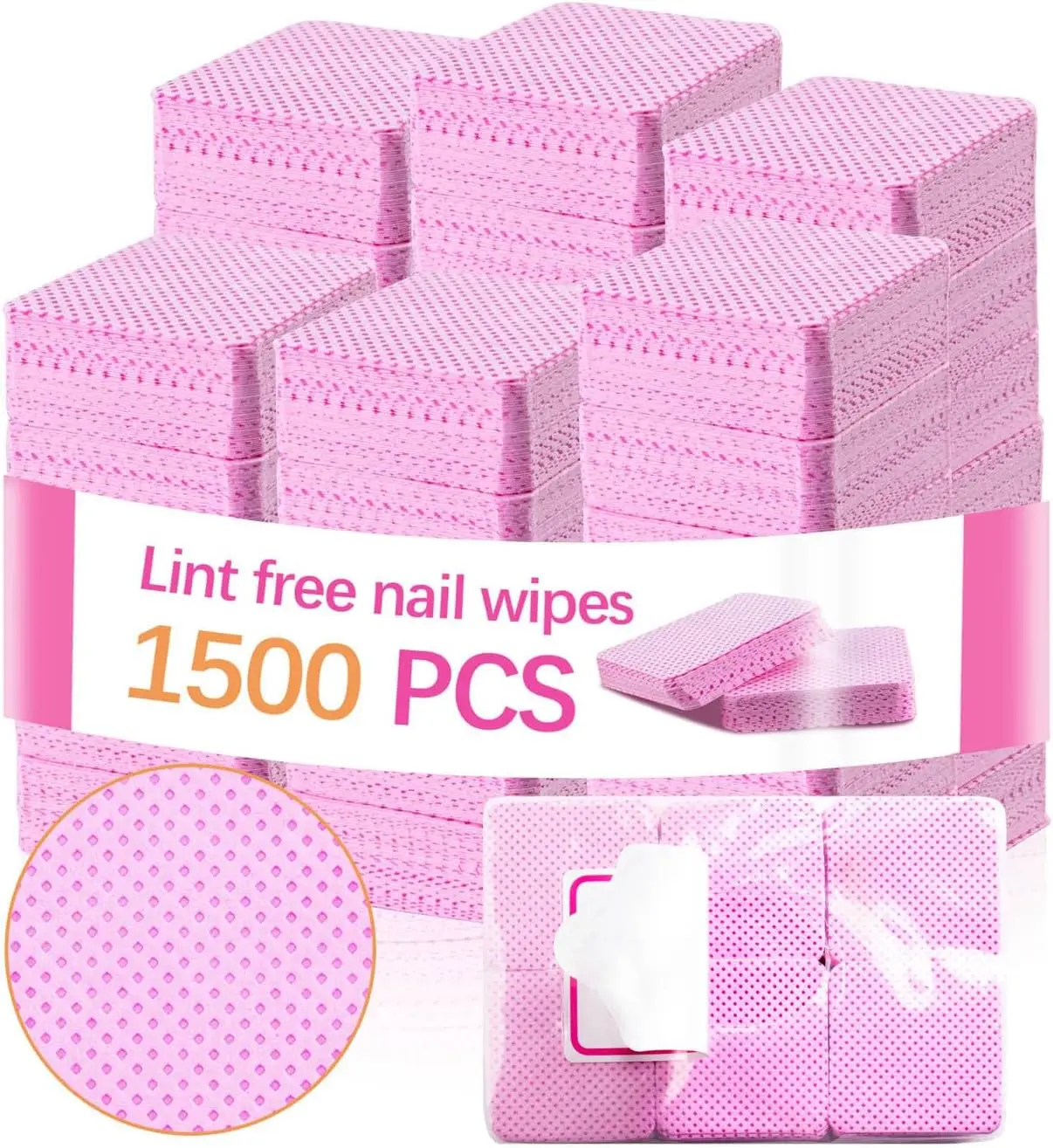 

1500 Lint Free Nail Wipes for Gel Polish Removal - Pink No Lint Cleaning Pads