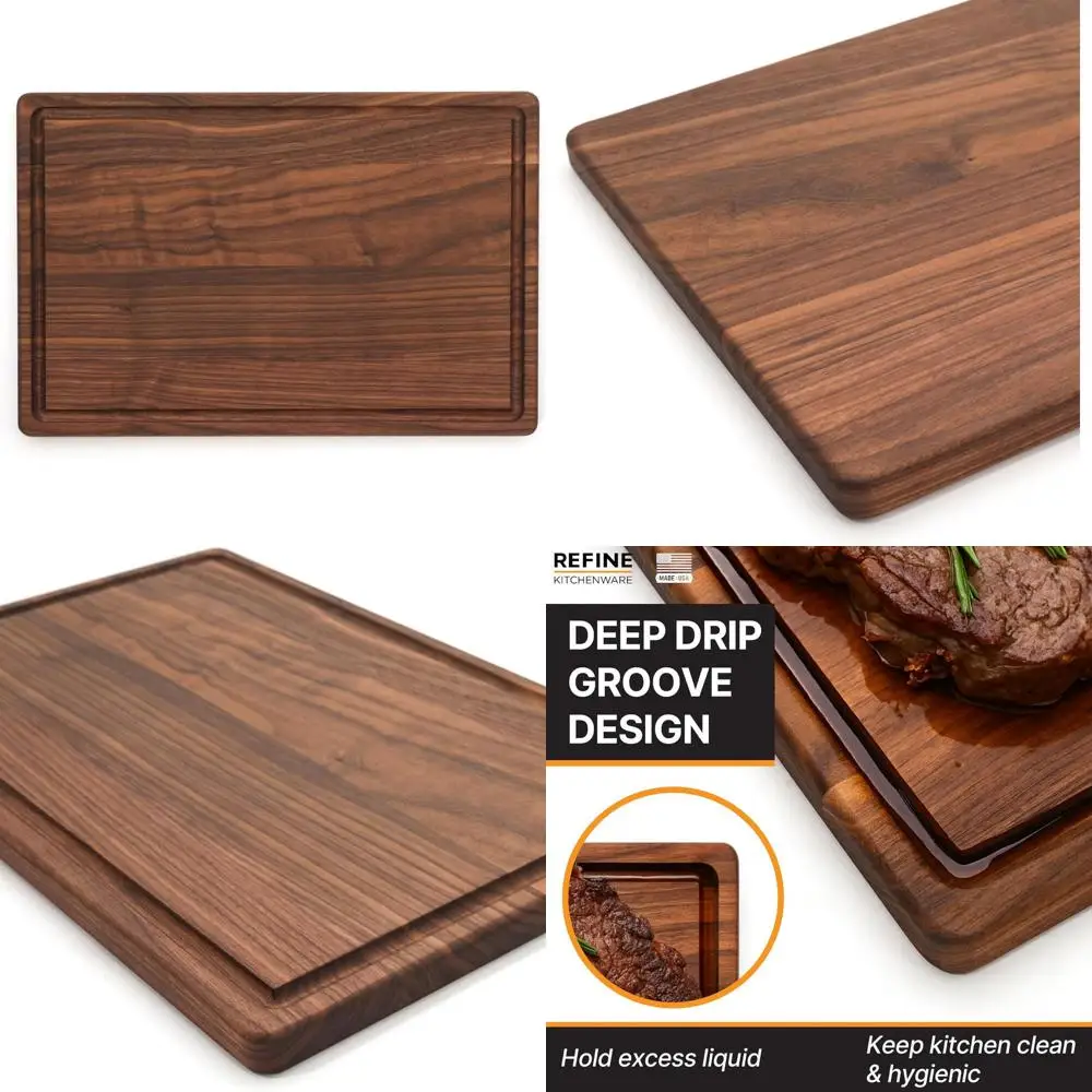 

Reversible 18x12 Walnut Butcher Block, 0.75 Thick, Juice Groove, Natural Kitchen Chopping Board, Heavy Duty, Made in USA