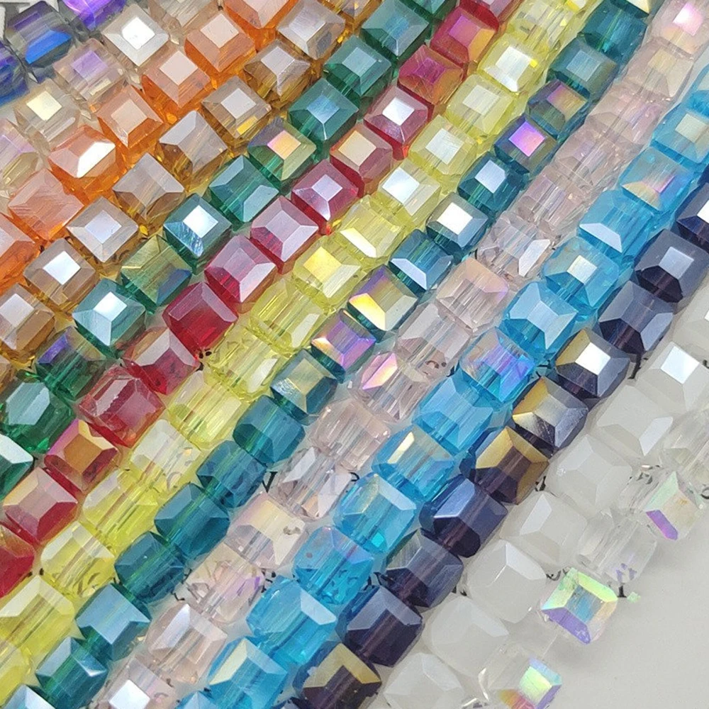 4 6 8mm Square Blue Glass Faceted Bead Strands Cubic Crystal Style Beads Cube Accessories for Jewelry Beading DIY Bracelet XCF8 view 4