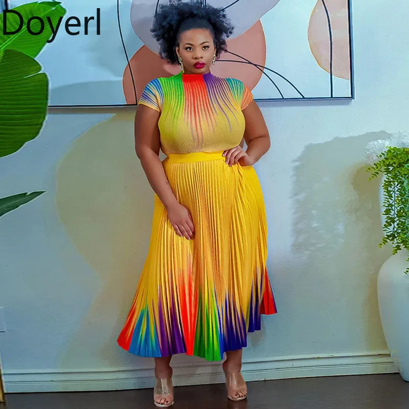 Ensemble deux pièces élégant pour femmes, tenues de printemps et d'été, petit haut à manches courtes + robe Maxi plissée taille haute, ensembles assortis