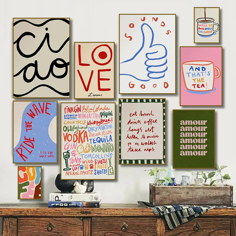 French Amour Ciao Coffee Typografie-Posterdruck, minimalistischer Wandkunst-Leinwanddruck, trendiger Druck für Wohnzimmer-Heimdekoration