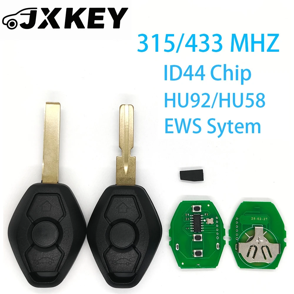 JXKEY ID44Chip for BMW Remote Car Key EWS System Keyless 315/433MHz Compatible with E38 E39 E46 X3 X5 Z3 Z4 with Battery Car Key
