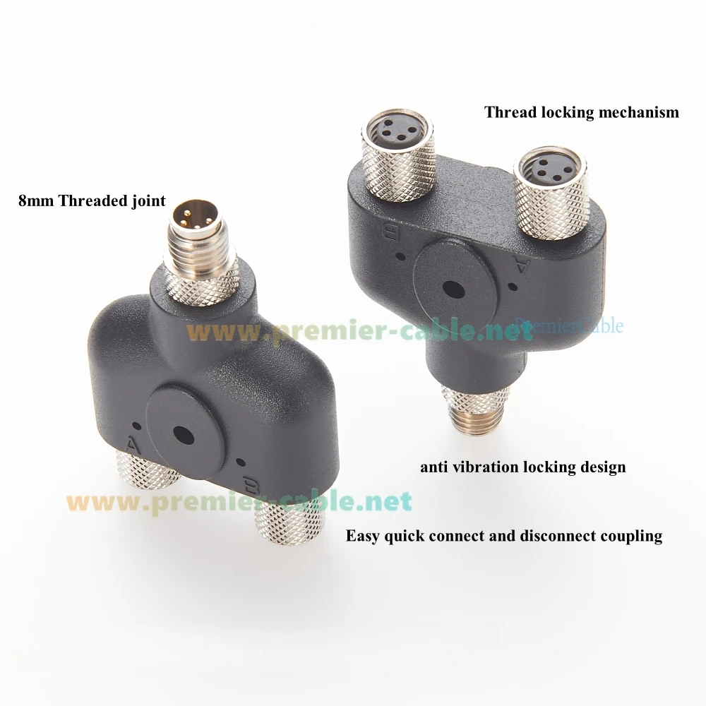 M8 4 Pin Male to Double Female Waterproof Splitter IP67 Straight Y Type Industrial Sensor 8mm Connector M8 Circular Adapter