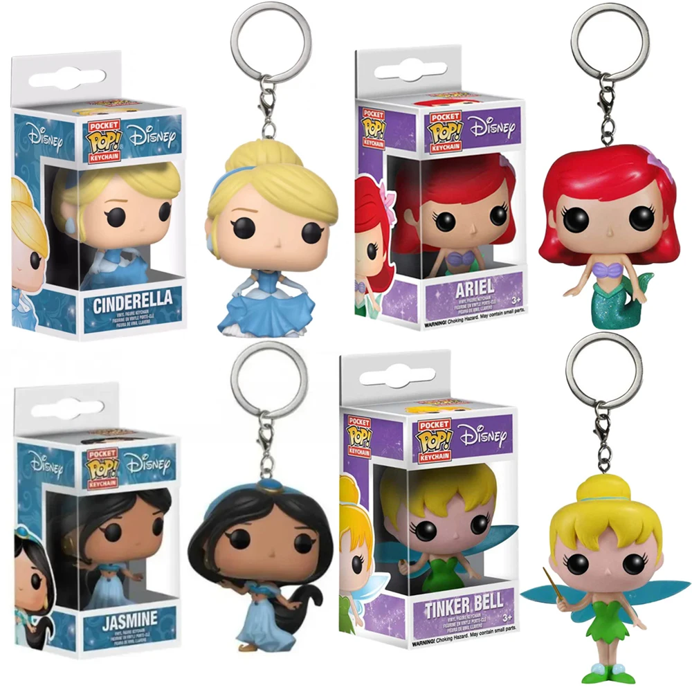 Llavero de juguete FUNKO Pop Disney, La Bella y la Bestia, Cenicienta, Tinker Bell, Ariel, Jasmine, figuras de PVC, modelo de colección