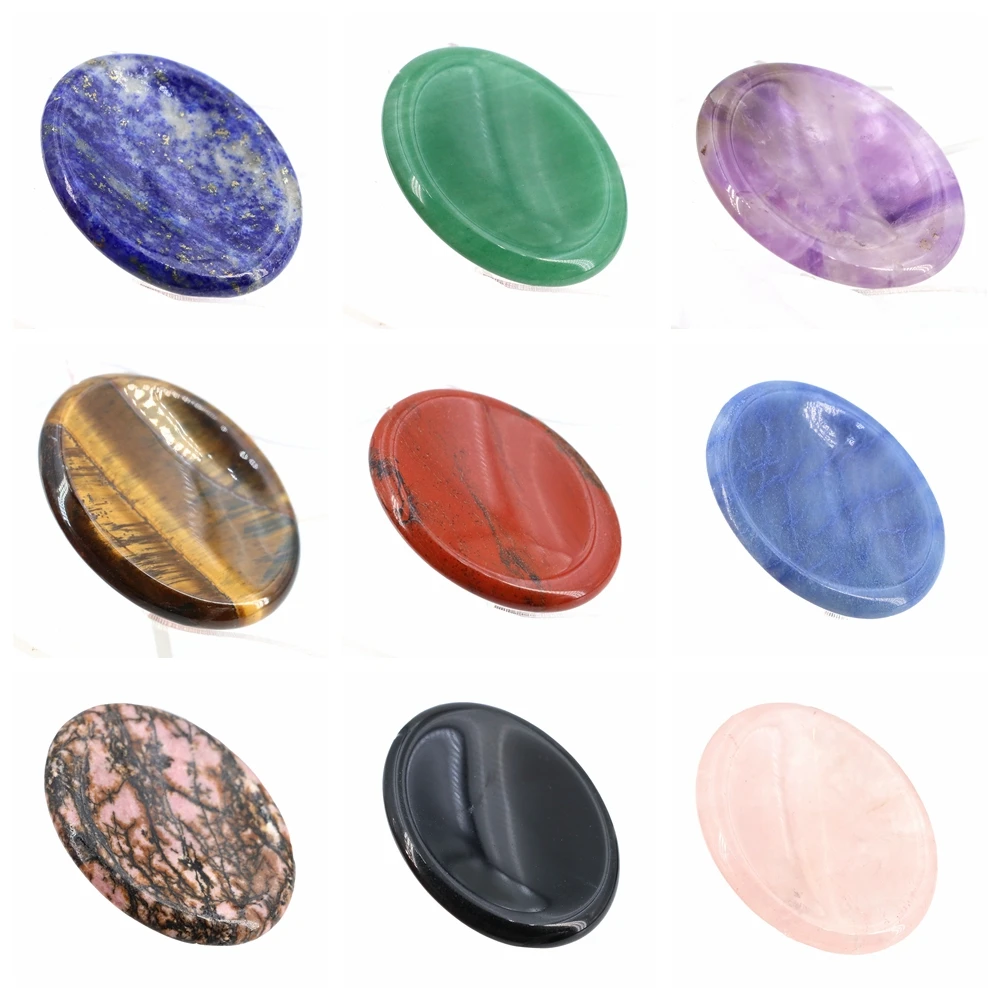 Pierres d'inquiétude du pouce 35x45mm, Massage ovale, cristal de guérison à Quartz, thérapie des 7 chakras, méditation spirituelle, pierres précieuses naturelles, outils de Spa