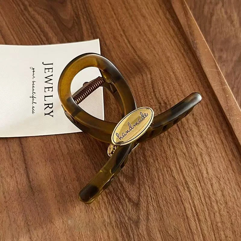 1 Stück Elegante Haarspange mit Schildpattmuster und goldenem Etikett, Damen Haarklammer für hochwertige Frisuren – Detail 7